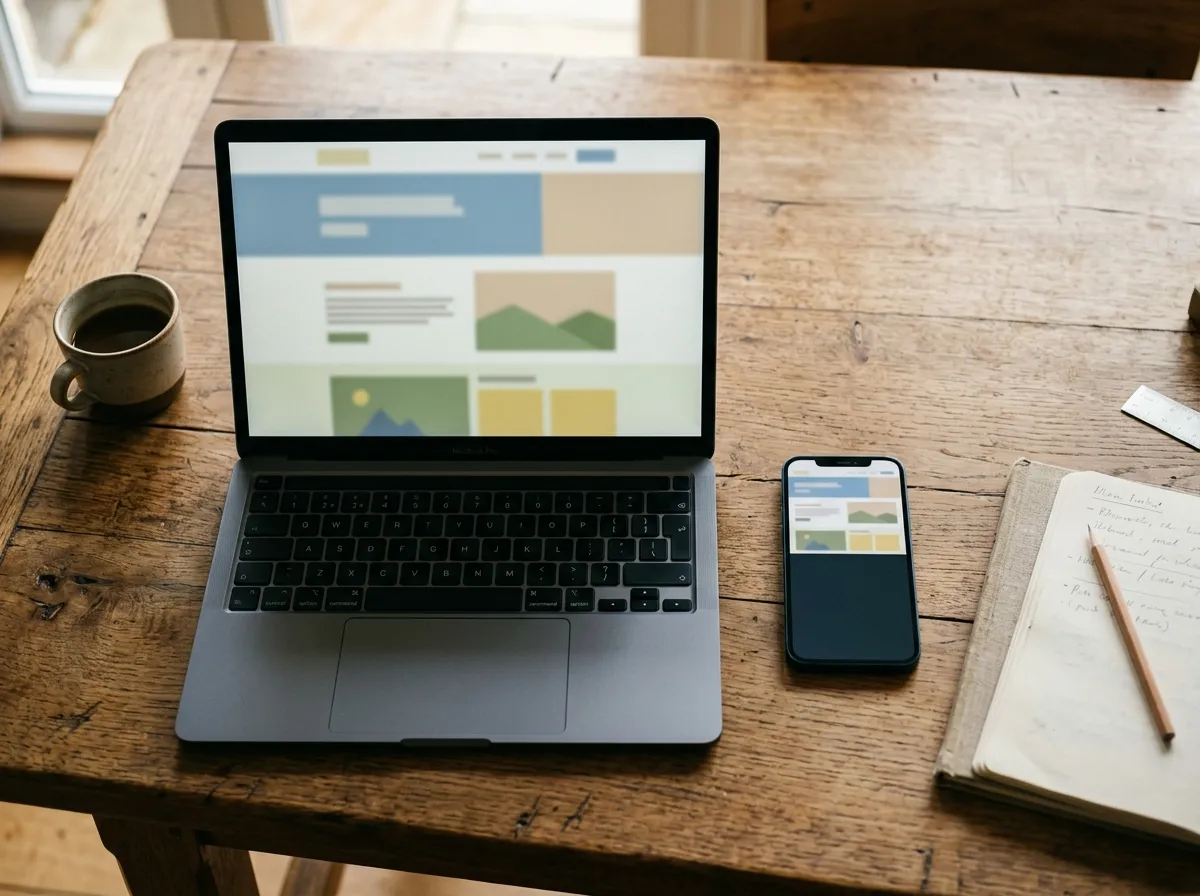 Comparaison d'un site internet responsive mobile artisan affiché sur ordinateur portable et sur smartphone, avec du contenu tronqué sur l'écran mobile