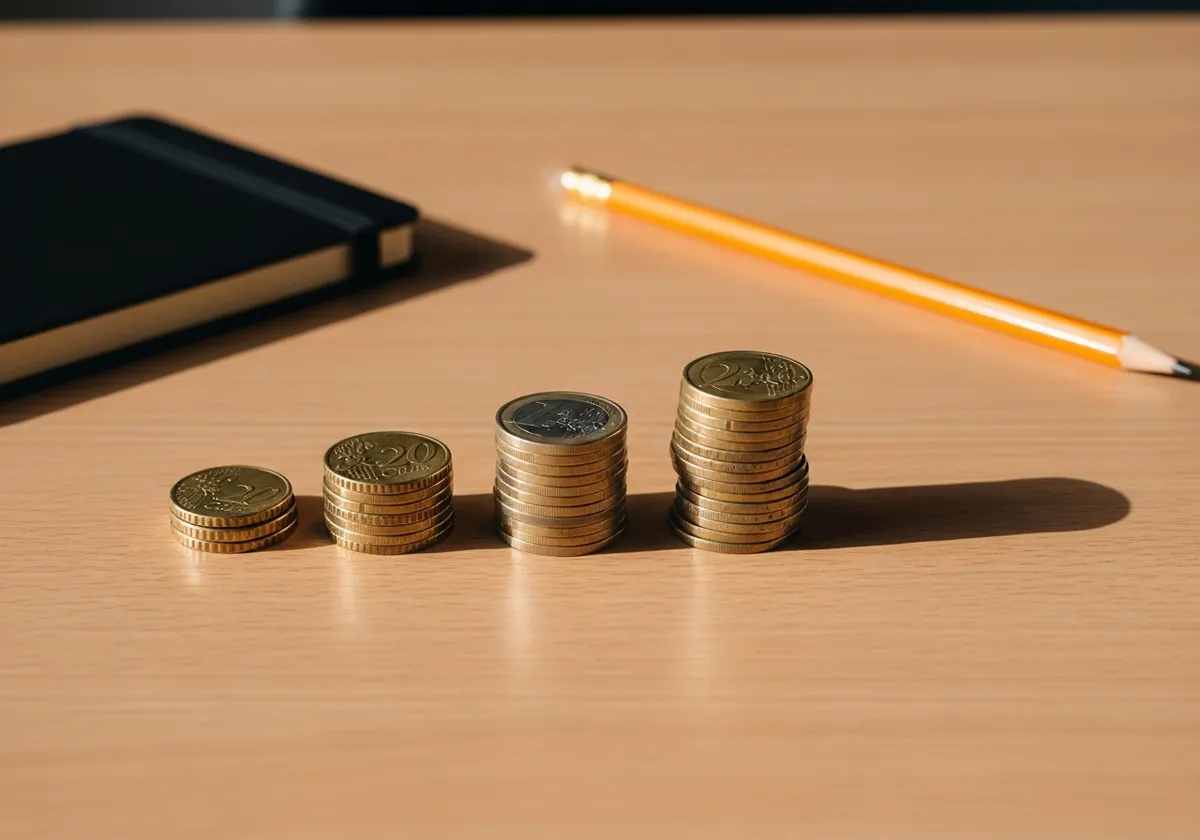 Quatre piles de pièces croissantes illustrant les paliers de budget SEO mensuel pour une TPE locale